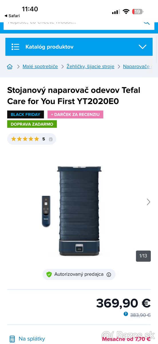 Stojanový naparovač odevov Tefal Care for You First YT2020E0 - 2