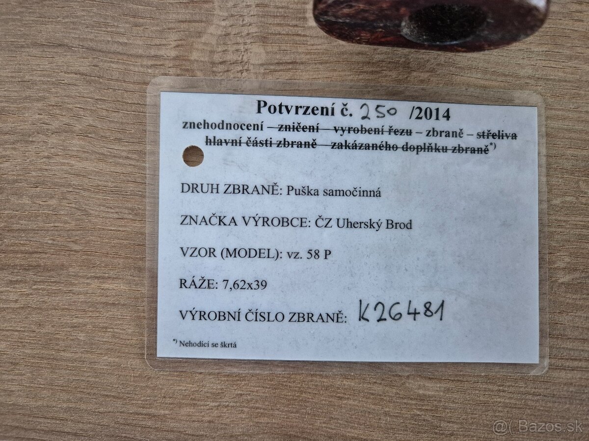 Znehodnotěný samopal vz.58 P - 2