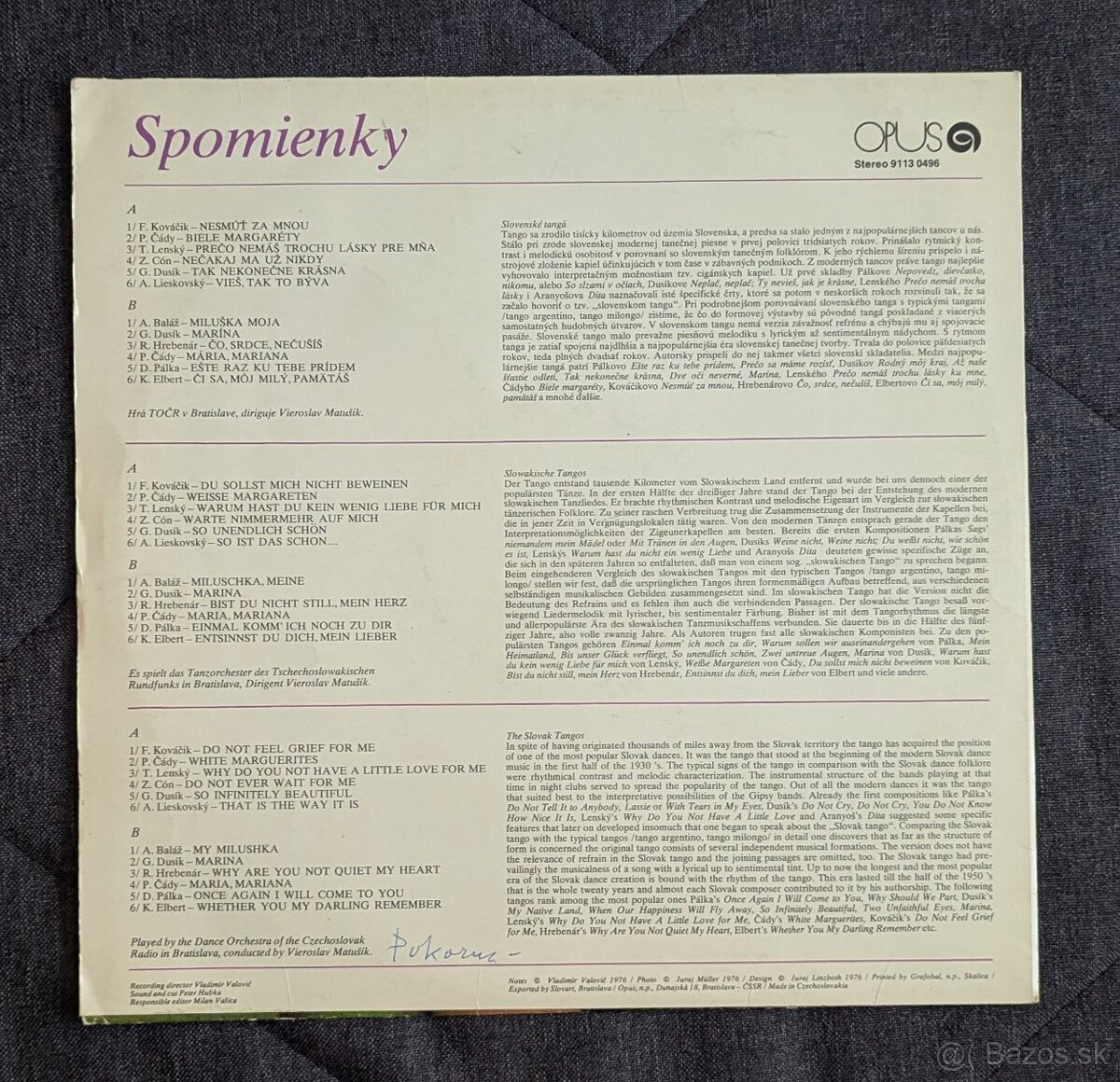 Spomienky / Memories LP 1977 OPUS EX- - 2