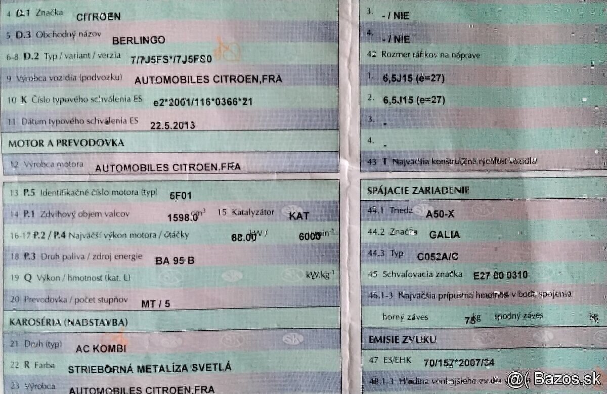 CITROEN BERLINGO 1.6 2013 Predám MOTOR 5F01, DVERE, PREVODOV - 2