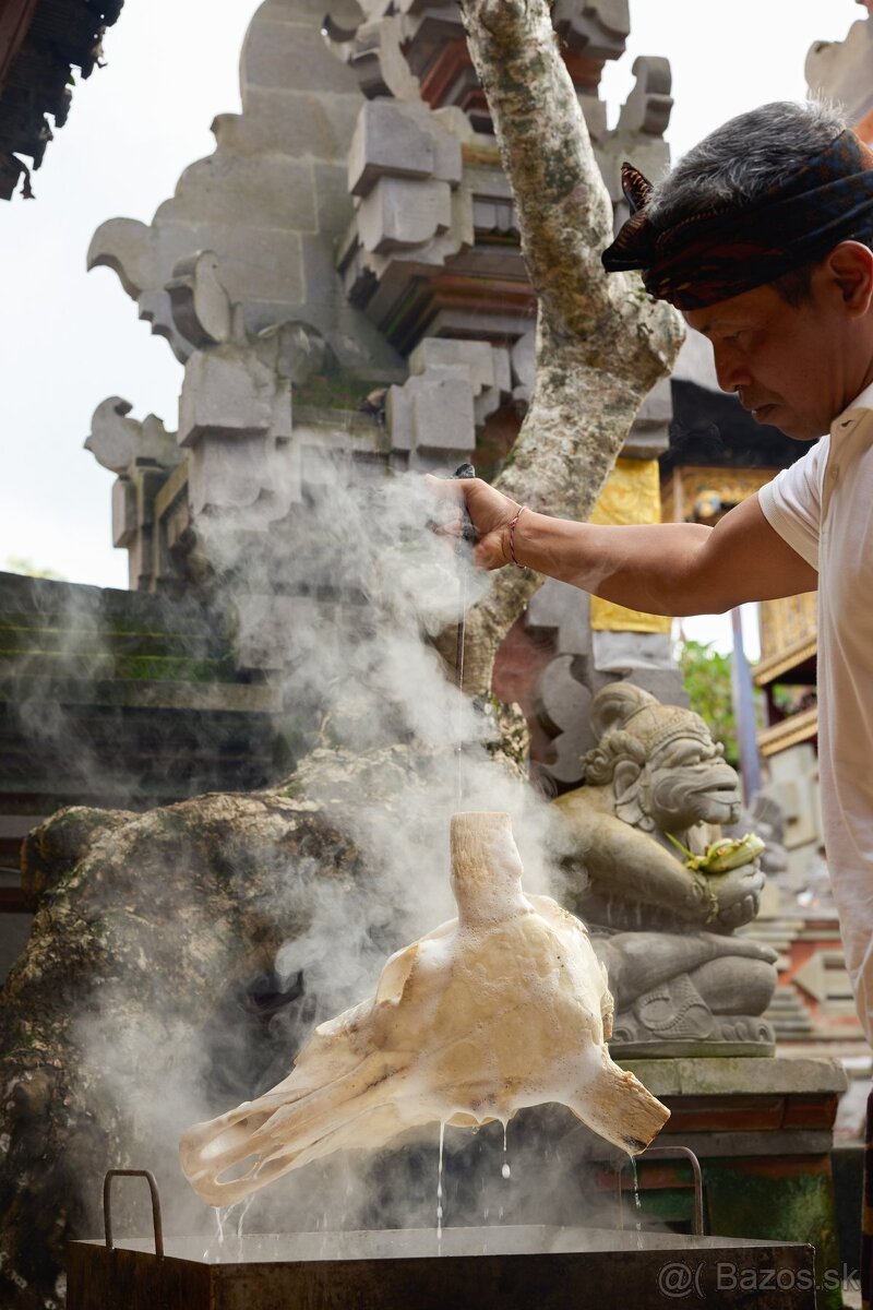 Obrovská šedá vyrezávaná lebka Vodného Bývola - motív Badong - 2