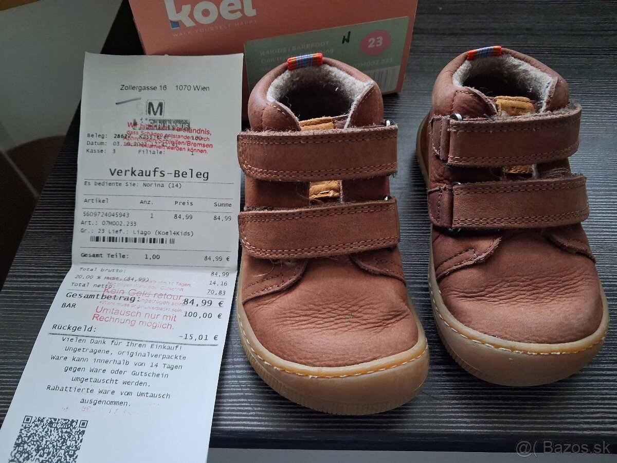 Barefoot kožené prechodné topánky koel hnedé 23 - 2