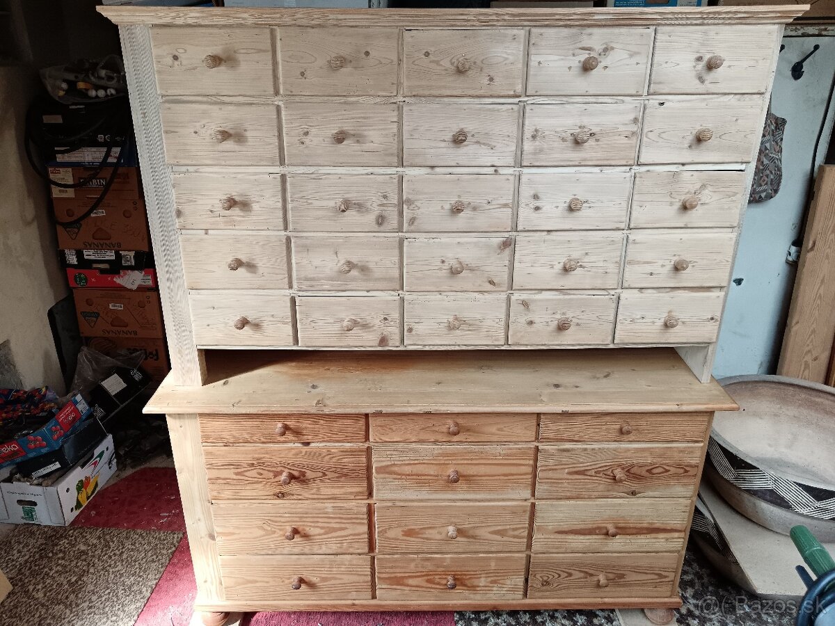 Starožitná skrín, LÉKÁRENSKÁ šuplíková skrín, smrková komoda - 2