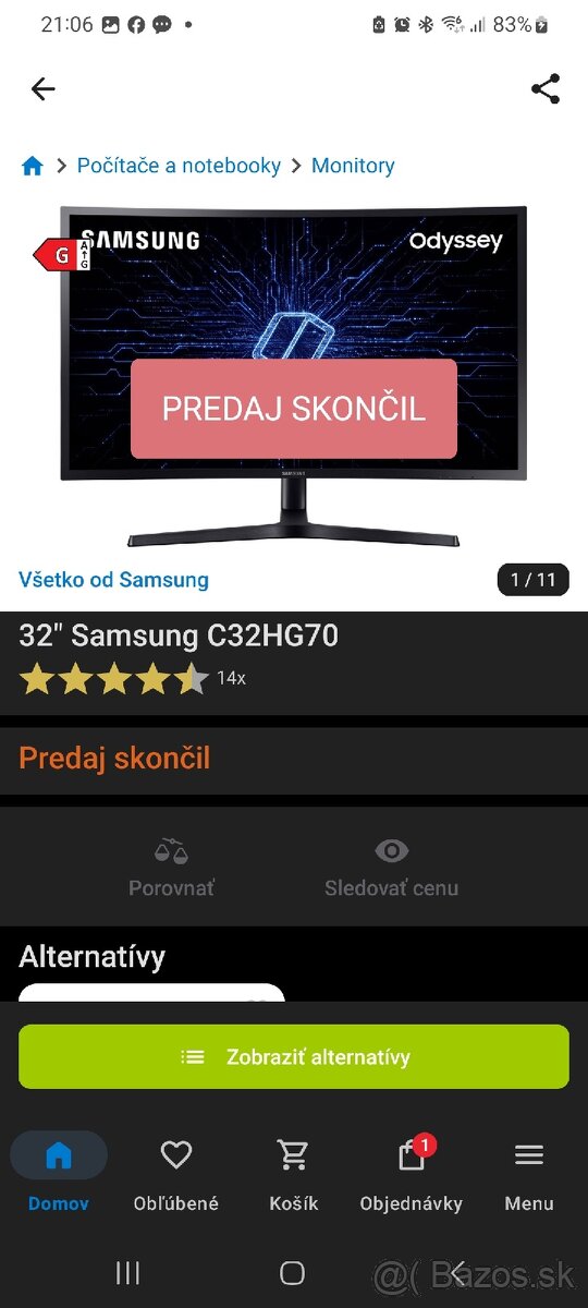 QLED Zakriveny herny monitor 32" 144hz - 2