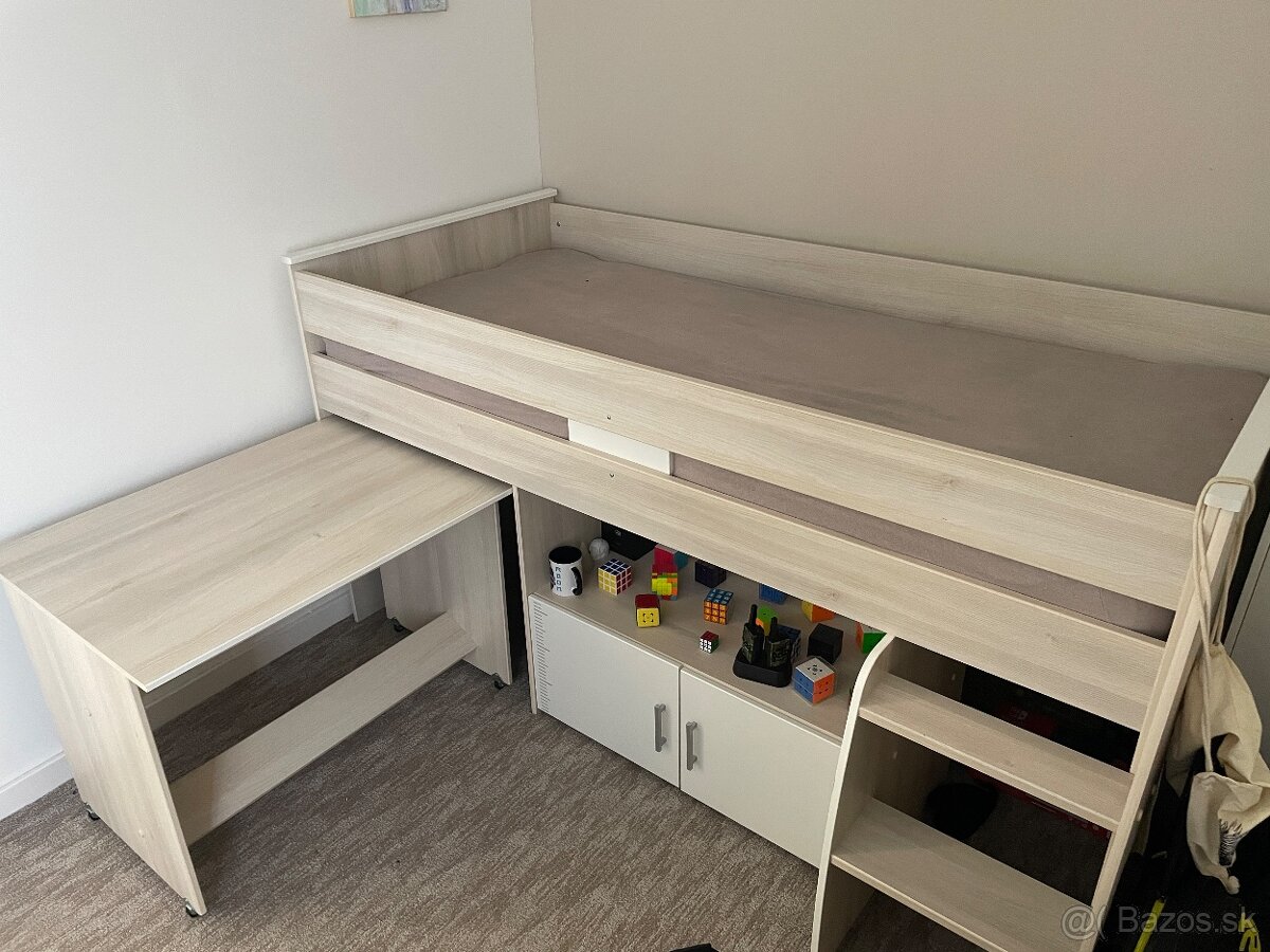 vyvýšená posteľ s úložným priestorom a vysúvacím stolíkom - 2