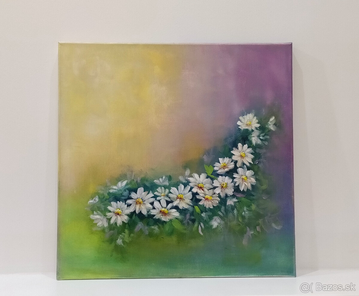 Originál olejomaľba na plátne - Margarétky - 2