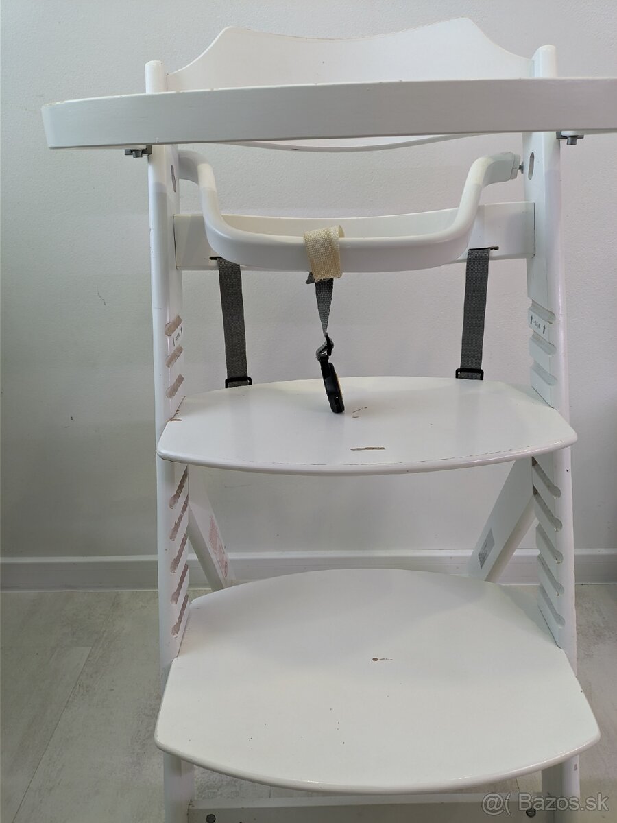 Detská jedálenská stolička Biela drevená - 2