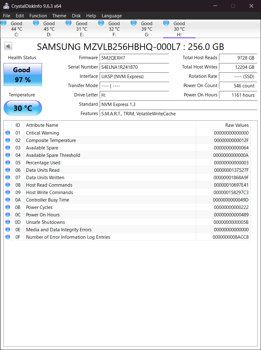 Samsung NVMe SSD M.2 256 GB - 2