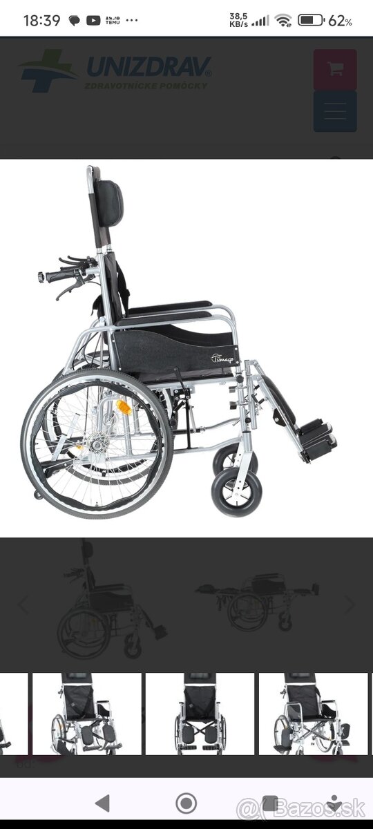 Polohovatelný invalidný vozík. - 2
