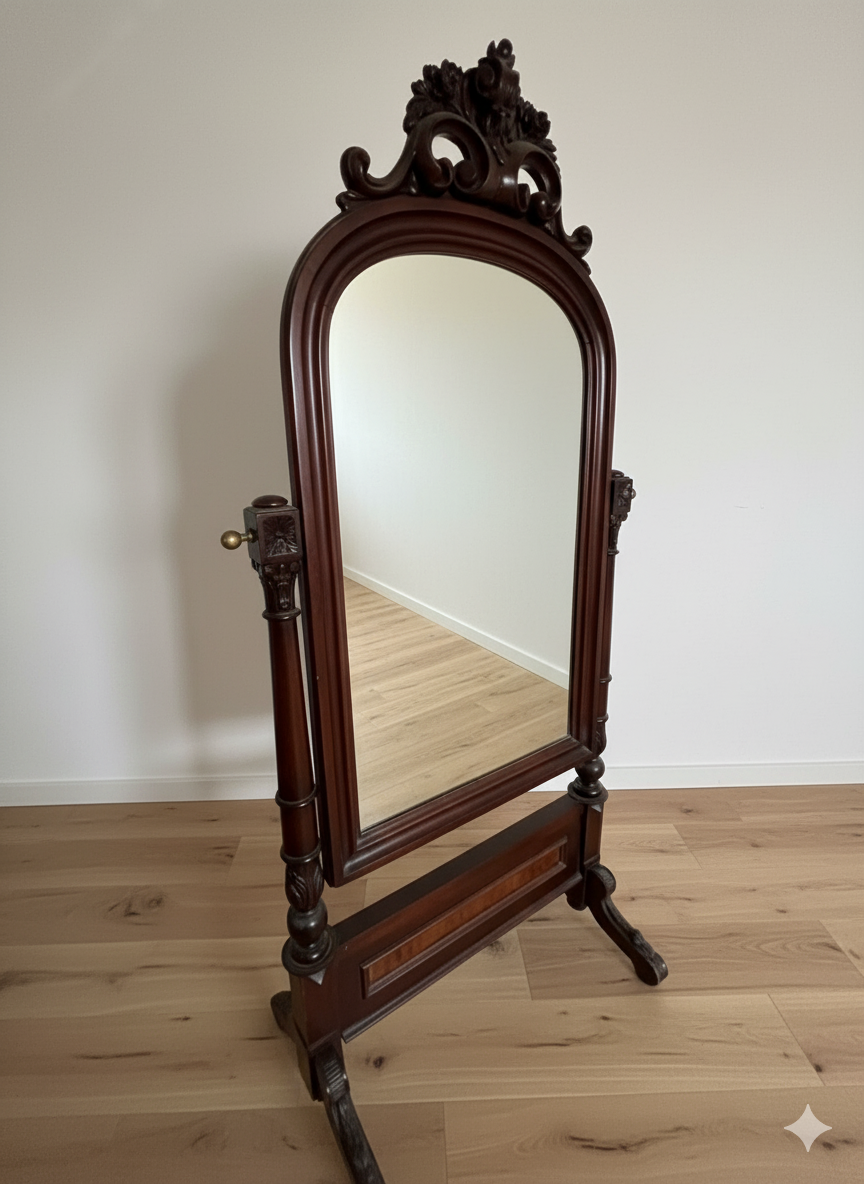 Predám krásne starožitné stojanové zrkadlo – masívne drevo - 2