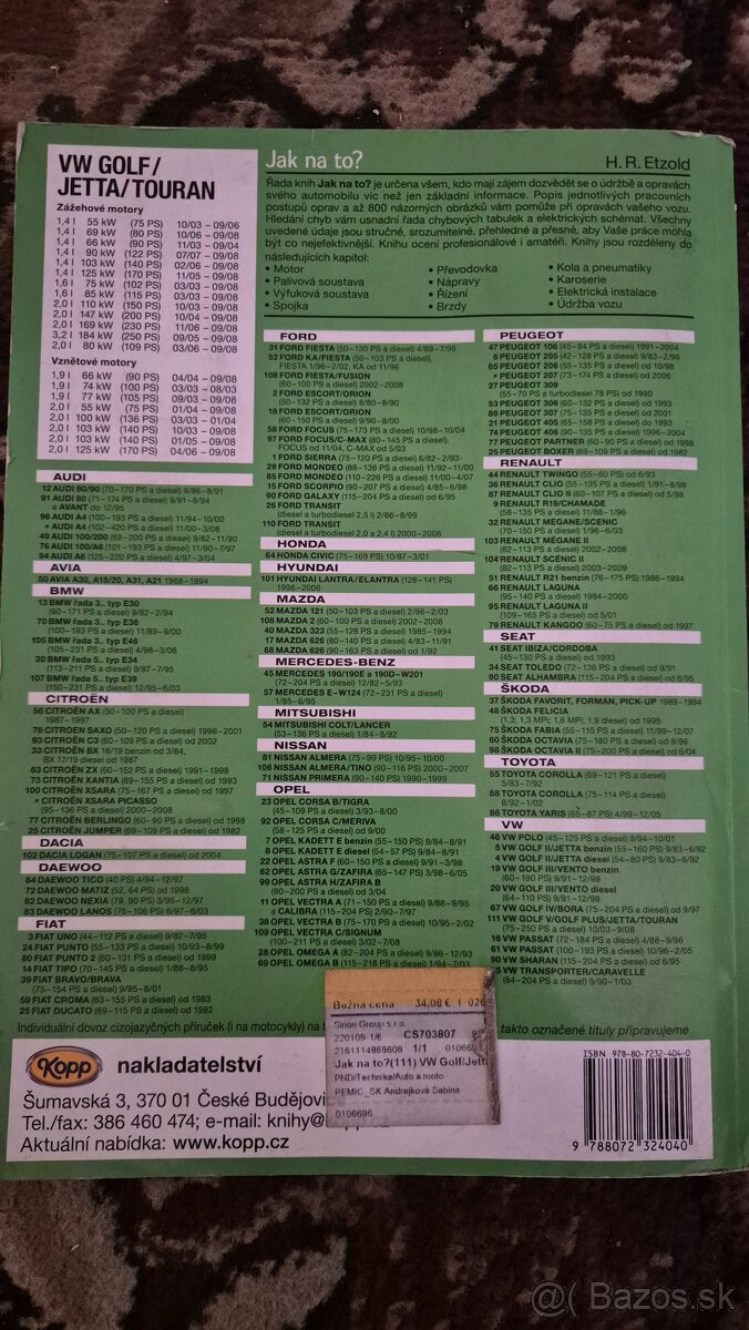 Dielenská príručka vw golf,jetta touran 2003/2008 - 2