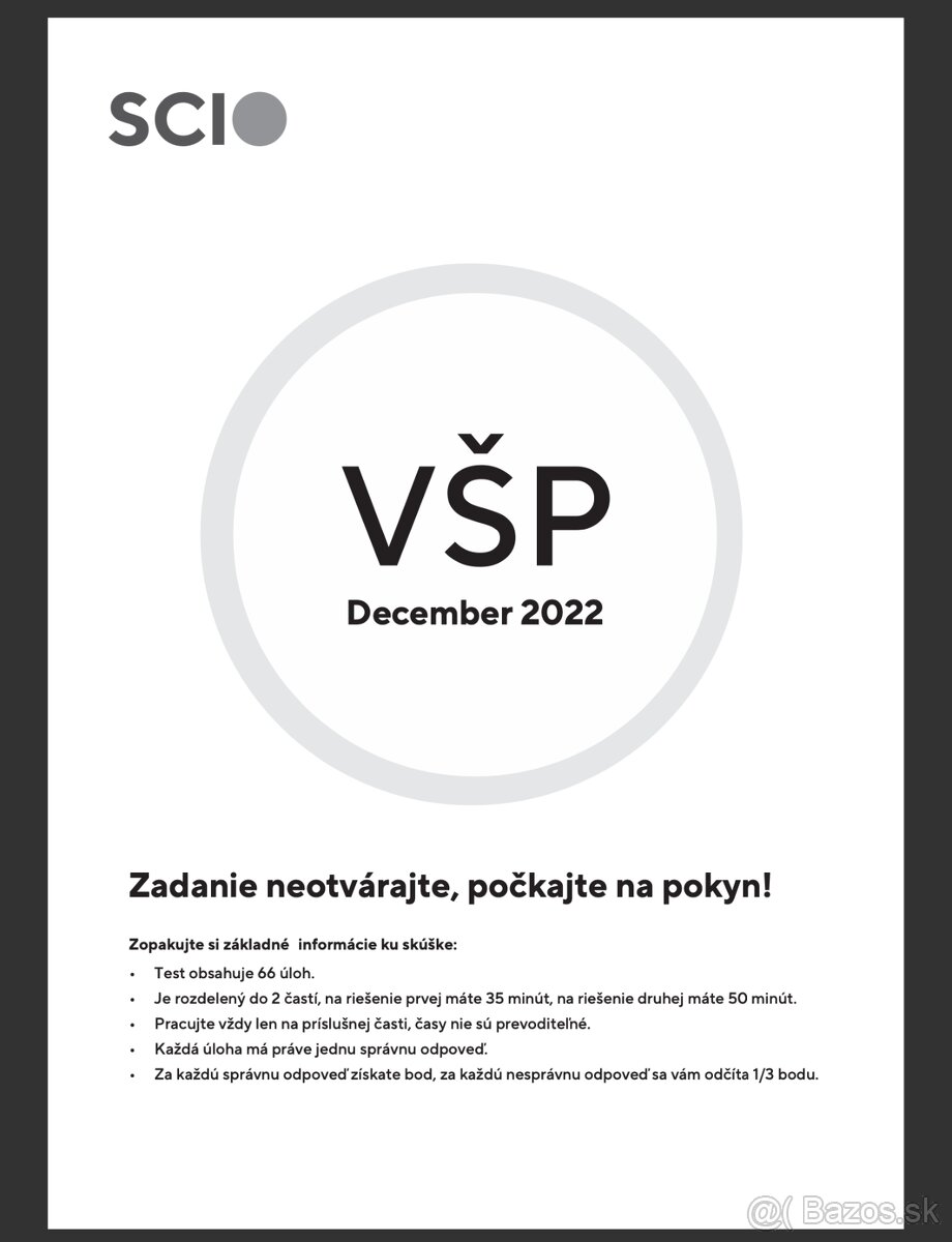 ✅Predám SCIO testy (2017 – 2024) + vypracované riešenia✅ - 2