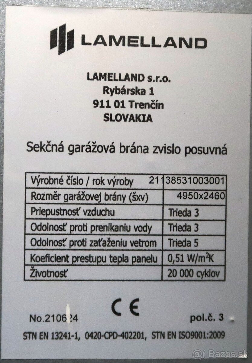 Automatická garážová brána Lamelland 5,0 x2,4m - 2