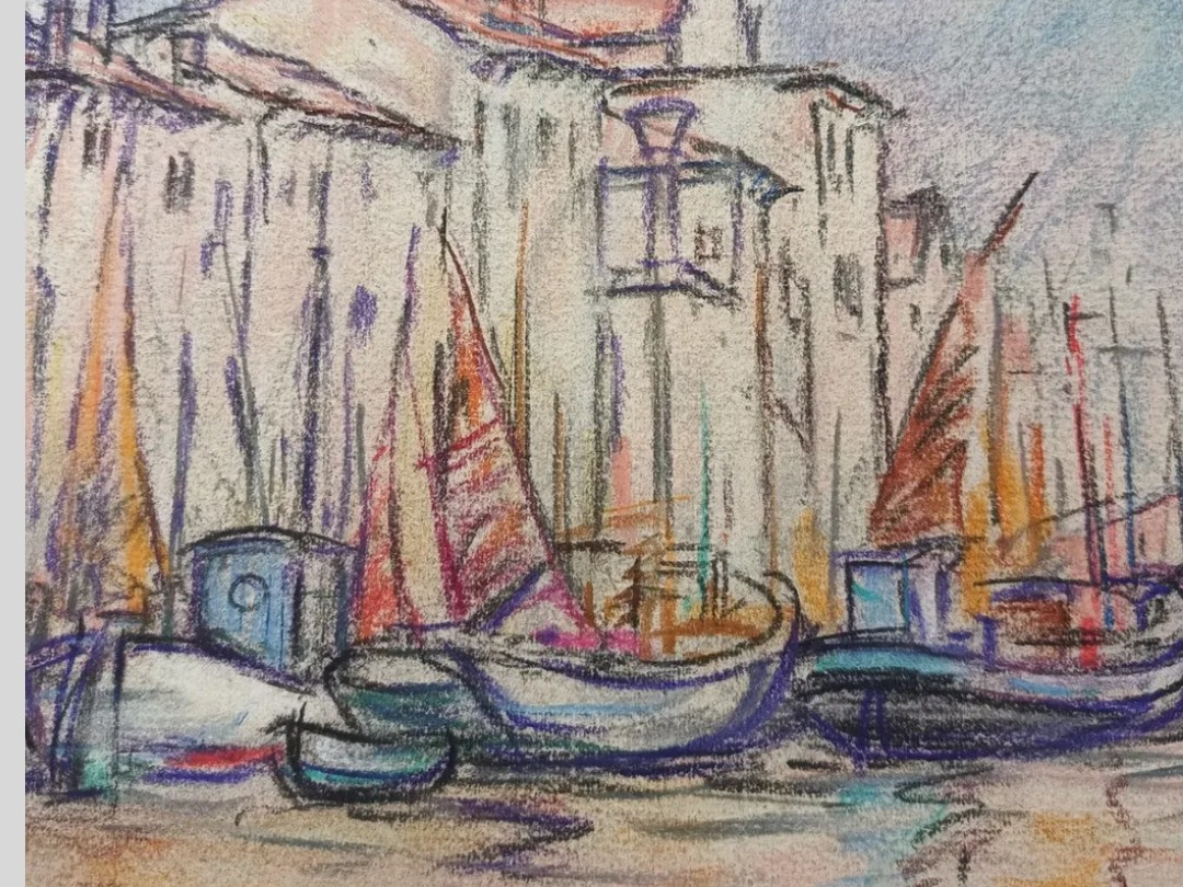 Pastel: Profesor Leo Adler (1897-1987) Prístav Taliansko - 2