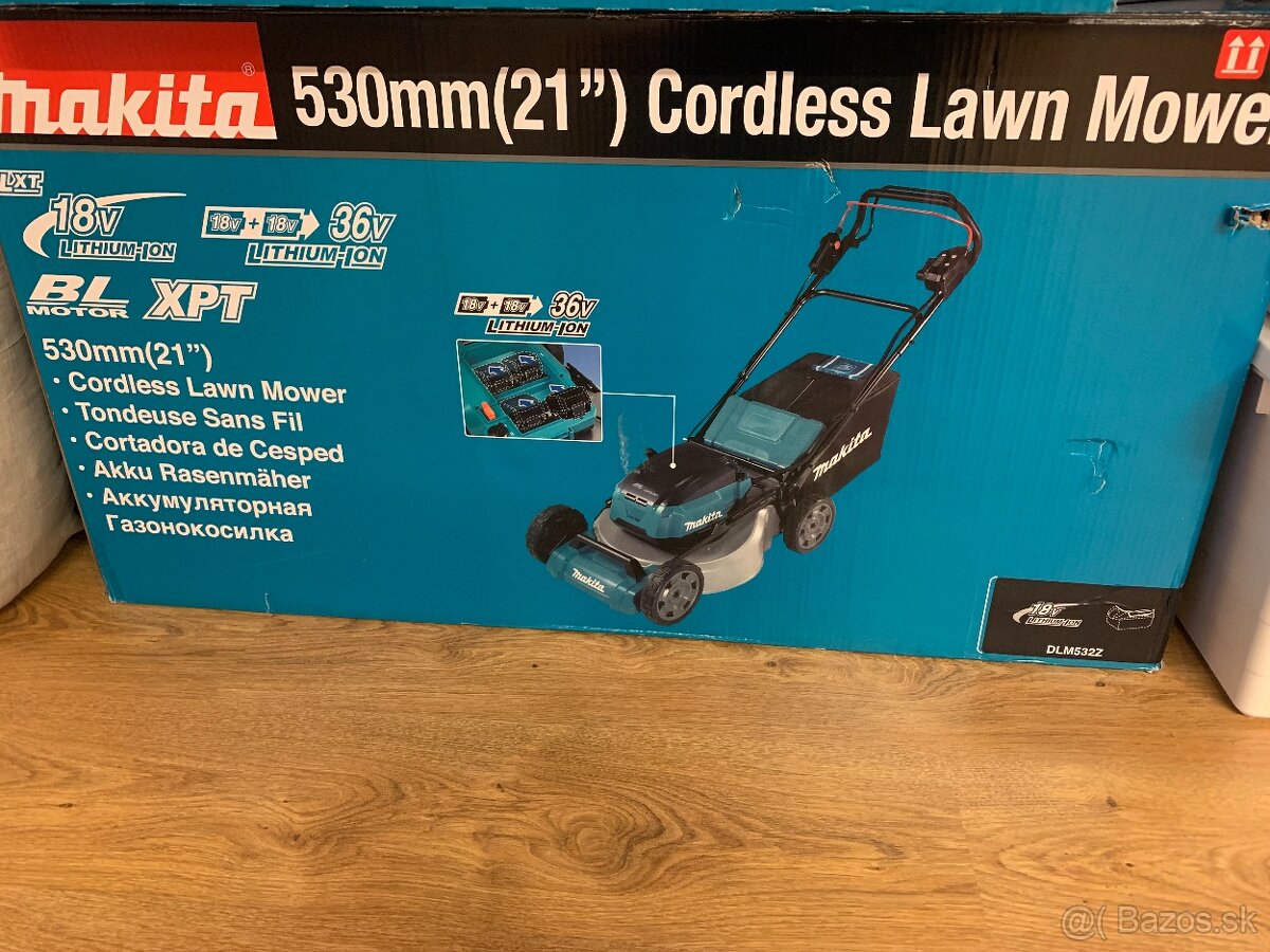 Makita kosacka DLM532Z (2x18V), baterie, nabijacka - 2