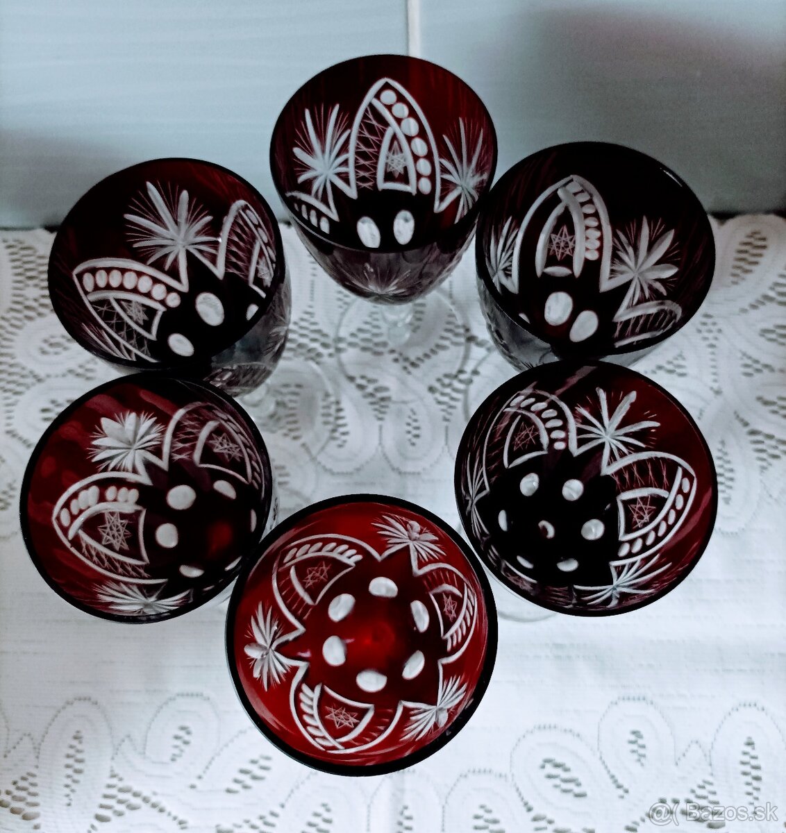 Krištáľ - rubínová karafa , poháre, vázy - 2