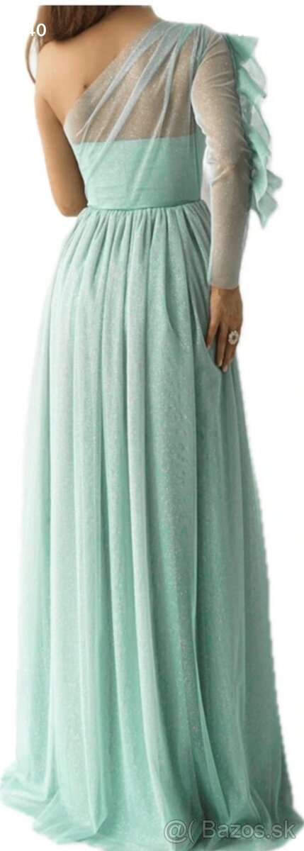 Mentolové spoločenské šaty M - 2