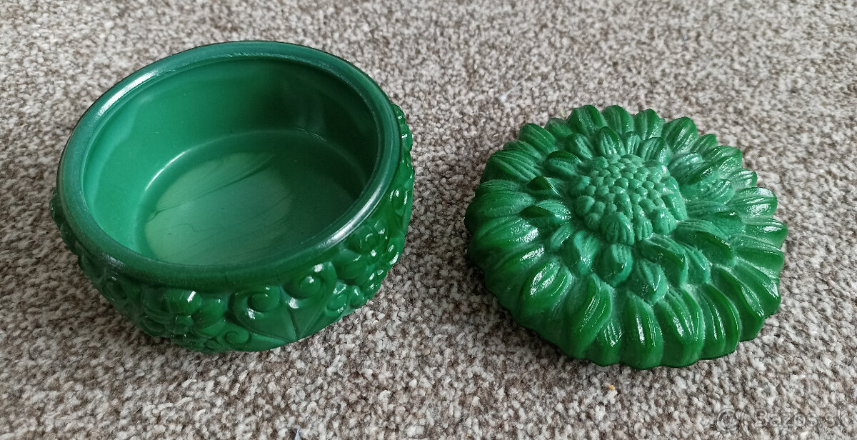 Malachitová dóza, jade sklo - 2