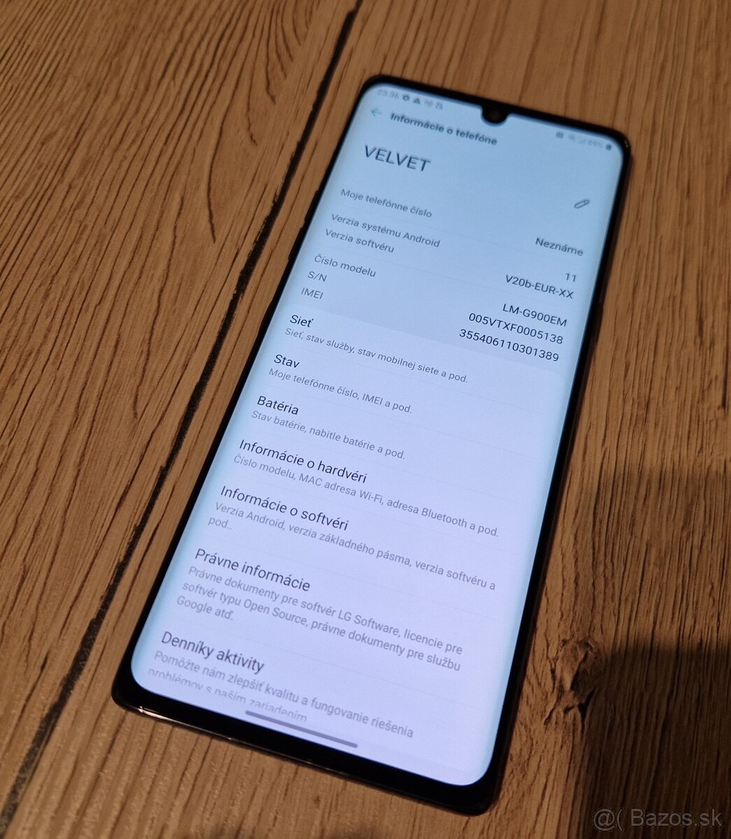 LG Velvet v top stave - 2
