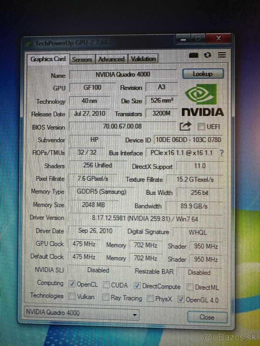 NVIDIA Quadro 4000 2GB RAM - 2