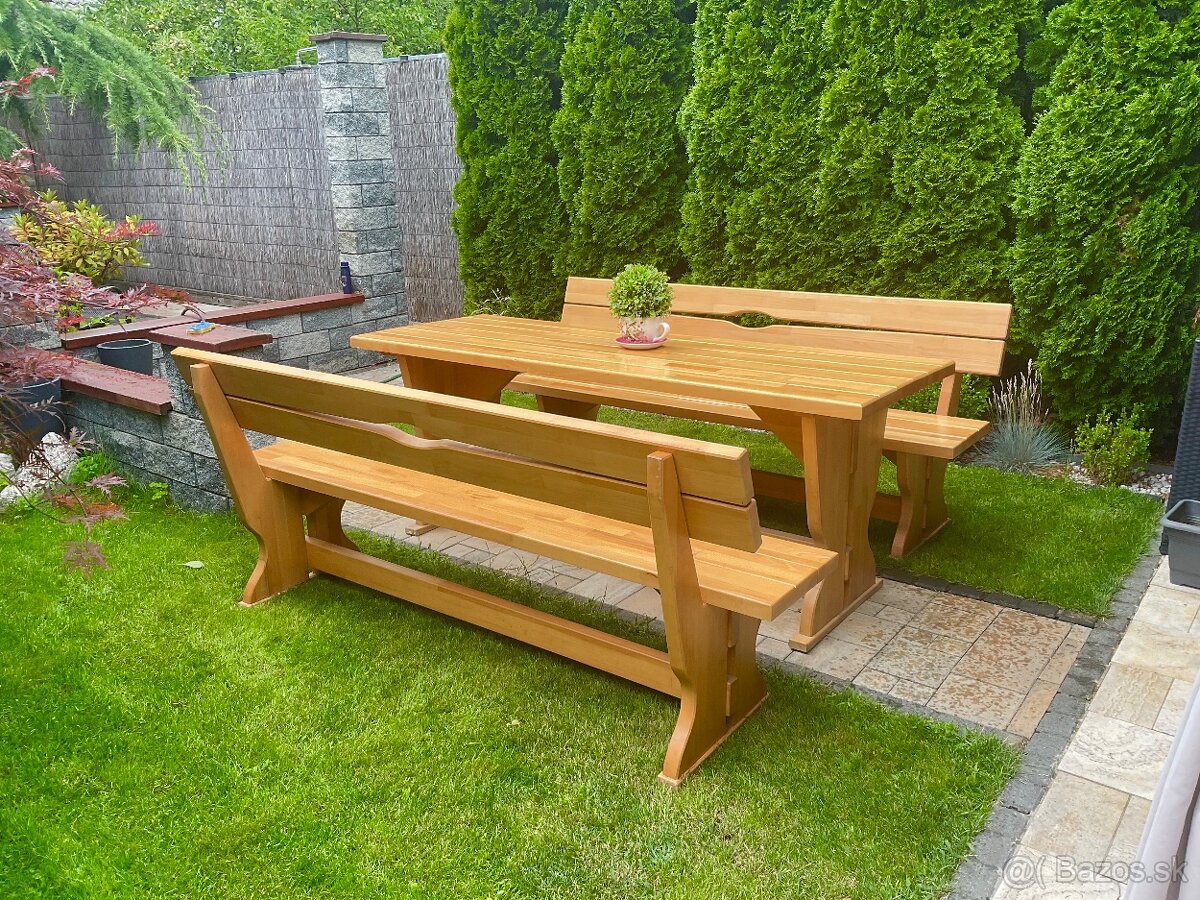 Masívny Dubový set srôl a dve lavice dĺžka 2m - 2
