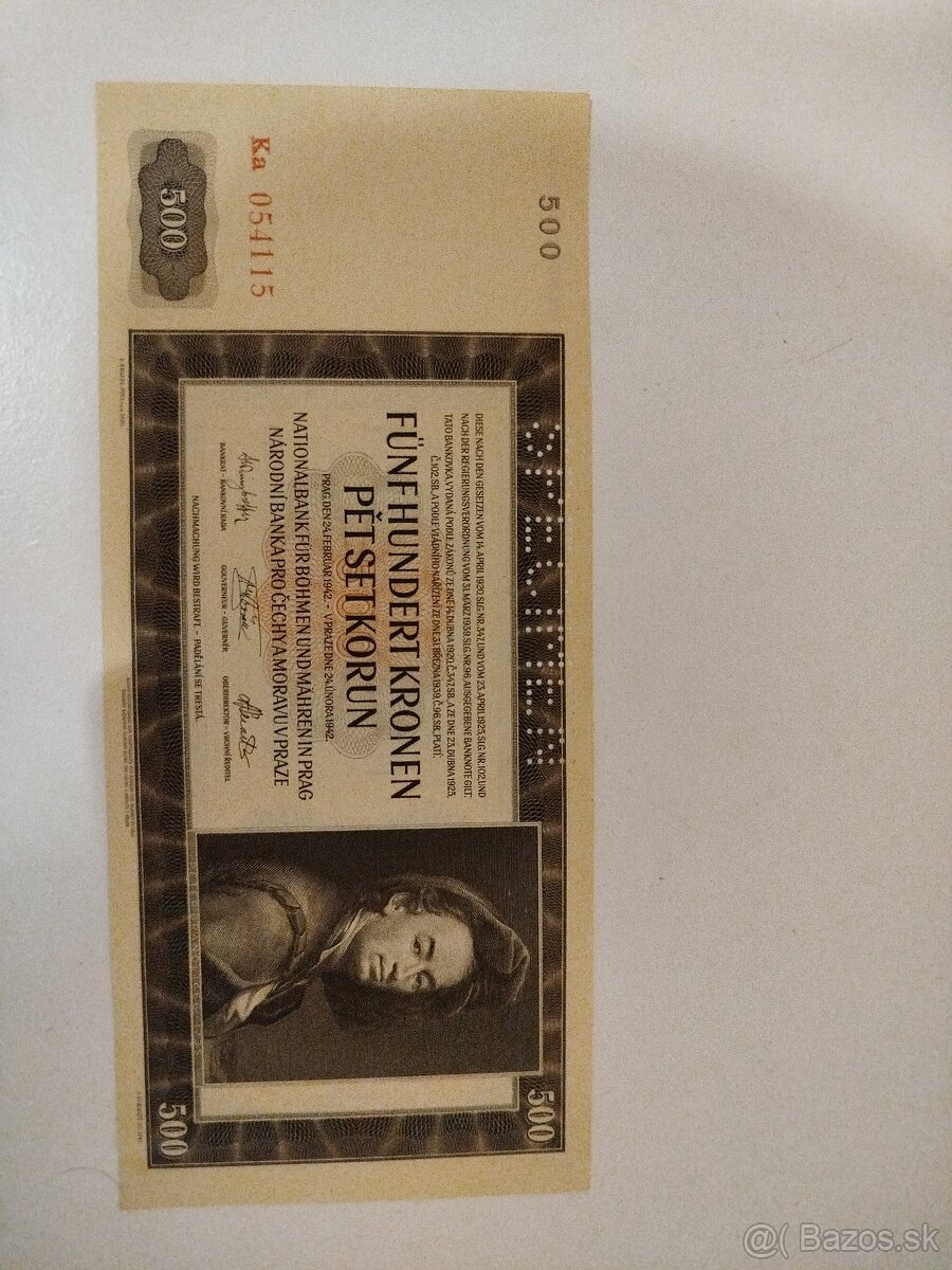 500 korún 1942 Protektorát. SPECIMEN Top stav - 2