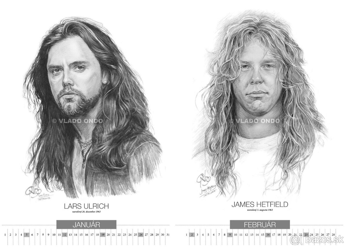 Unikátny kreslený kalendár portrétov Metallica 2026 - 2
