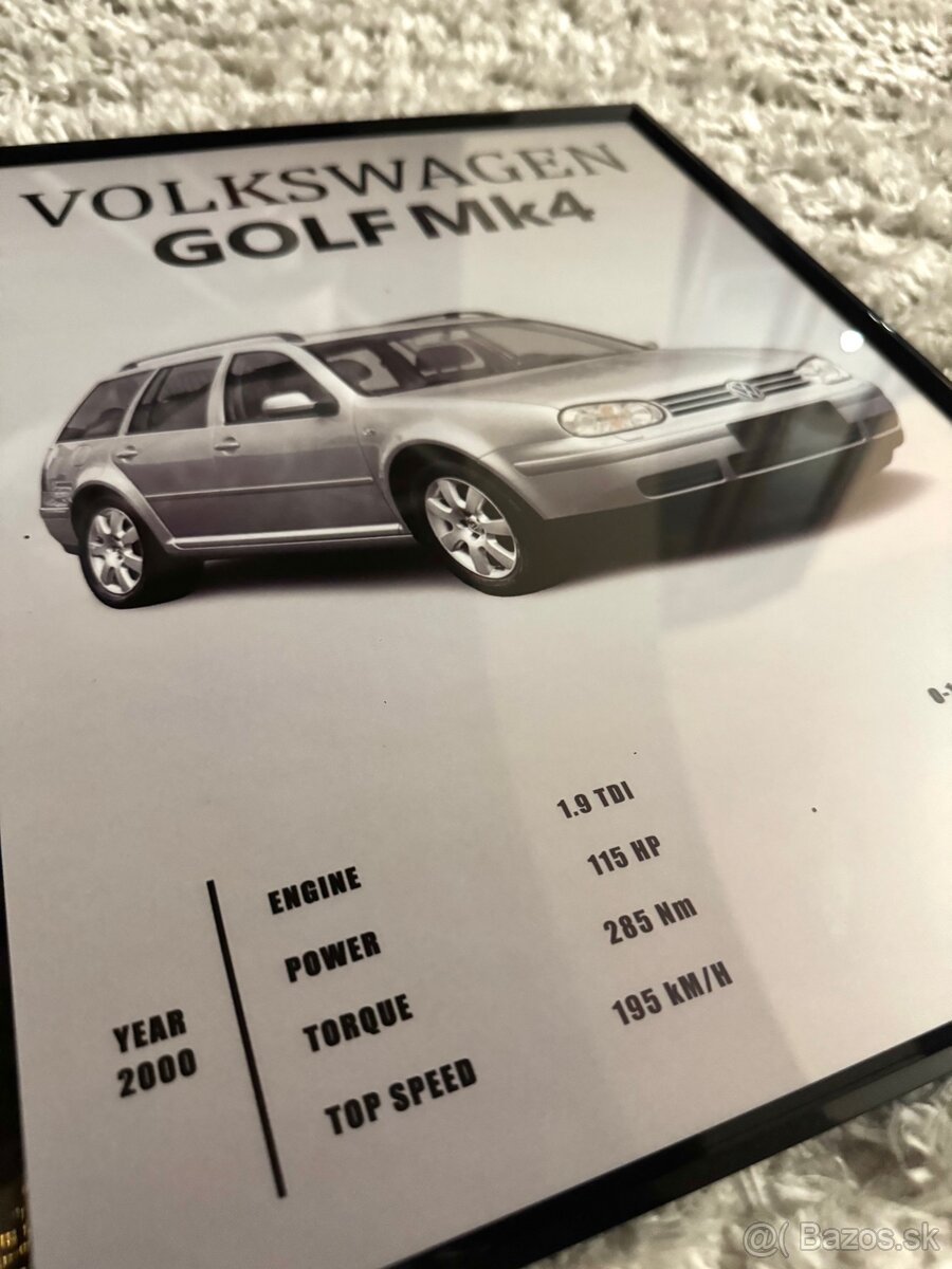 Volkswagen Golf 4 OBRAZ A3 s rámom - 2