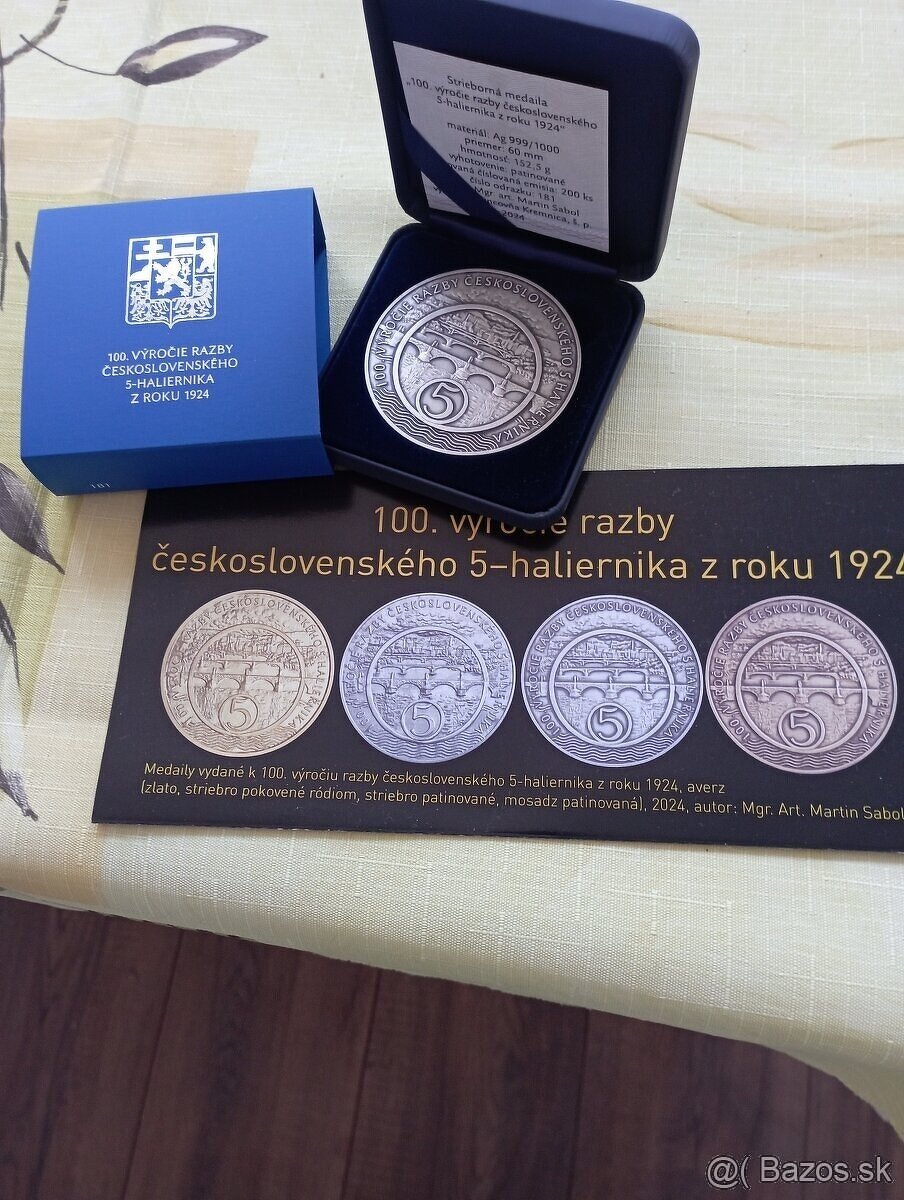 Predám strieb. med. 100.výročie razby Českoslov. 5-hal.1924 - 2