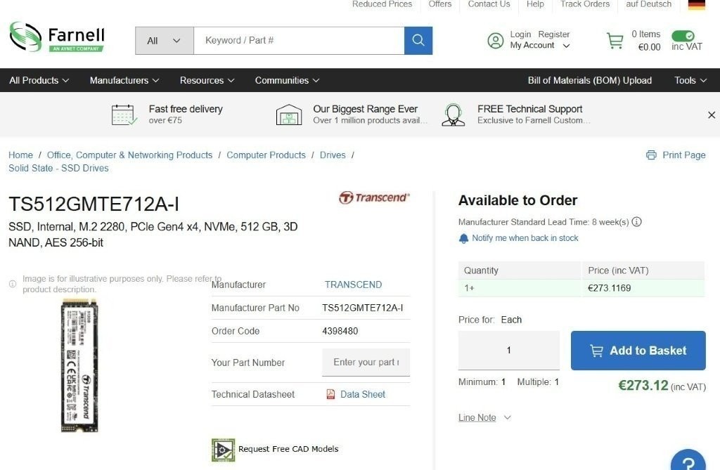 2TB / 1TB / 512 GB Transcend MTE712A Industrial - 4 000TBW - 2