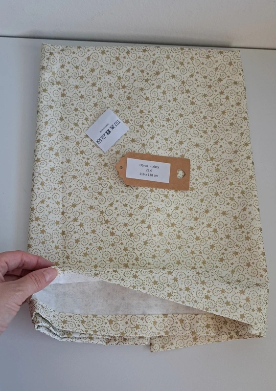 Vlastnoručne ušitý obrus pevná látka - smotanovo-zlatý - 2
