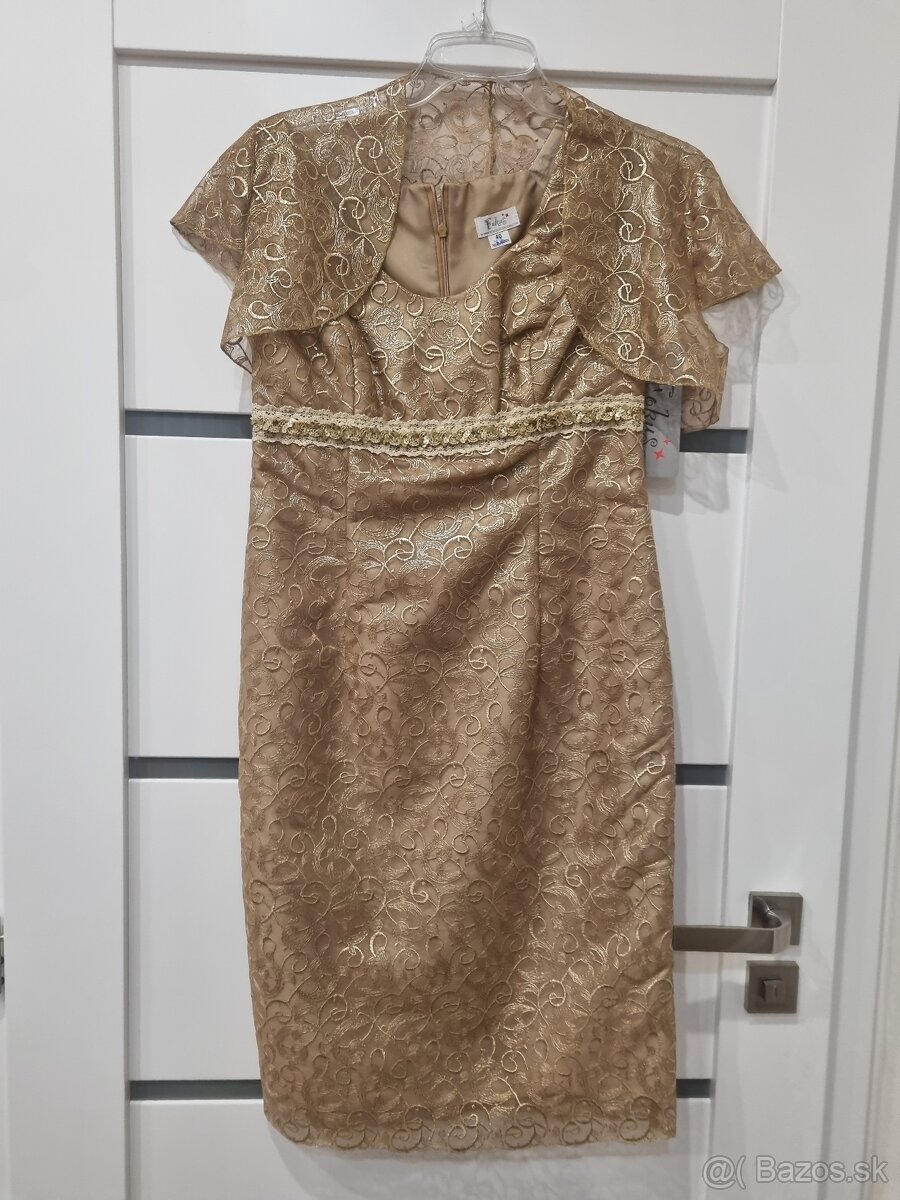 Zlaté šaty s bolérkom, veľ. 40, nové - 2