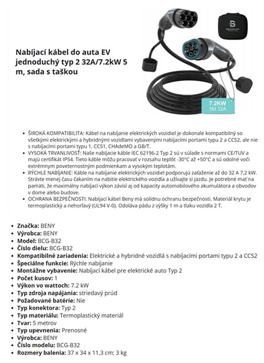 Nabíjací kábel auta typ 2 32A/7.2kW 5 m - 2