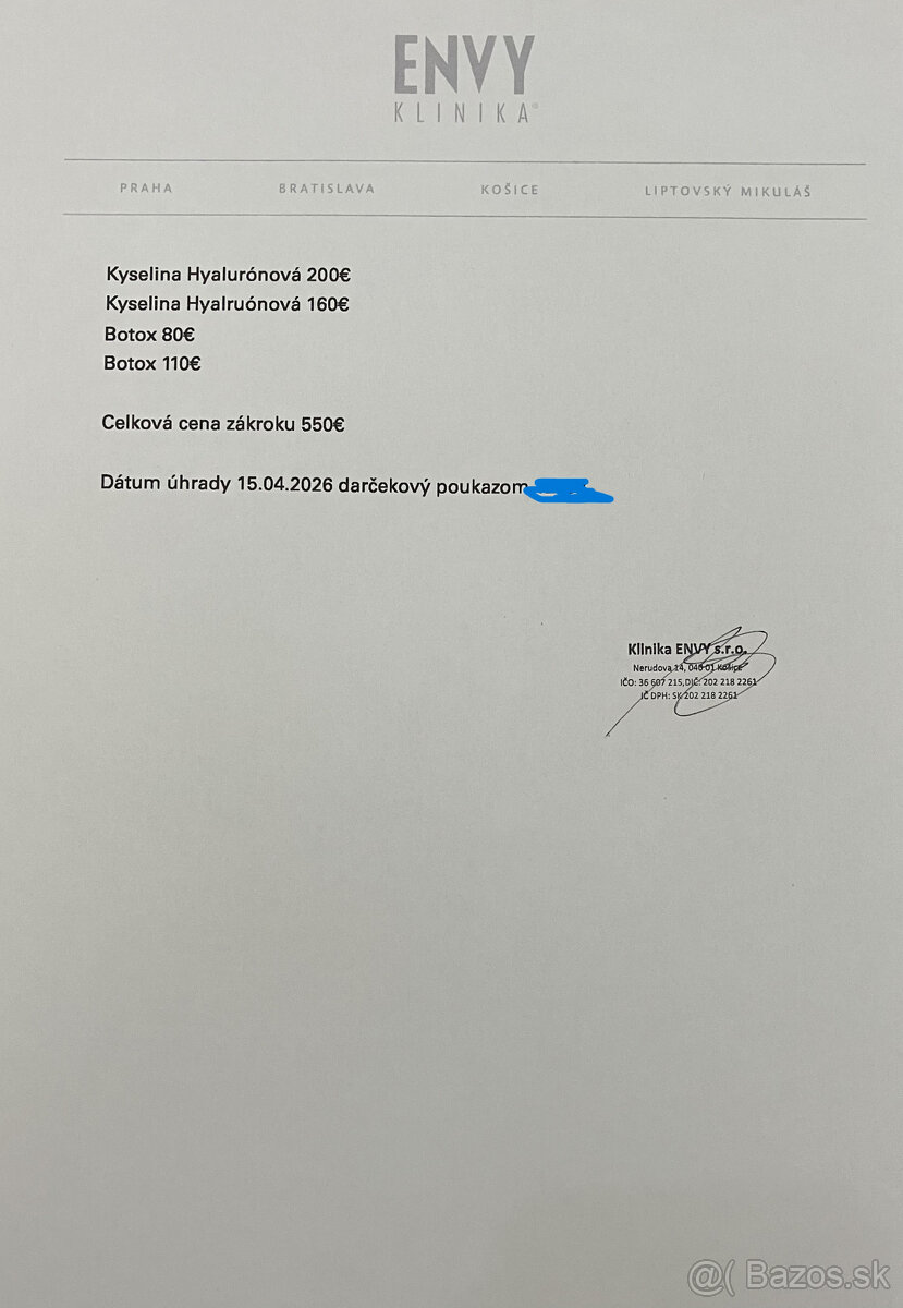 Predám poukážku ENVY klinika – hodnota 230 € - 2