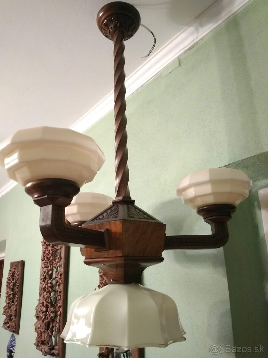 Drevený trojramenný starožitný luster - 2