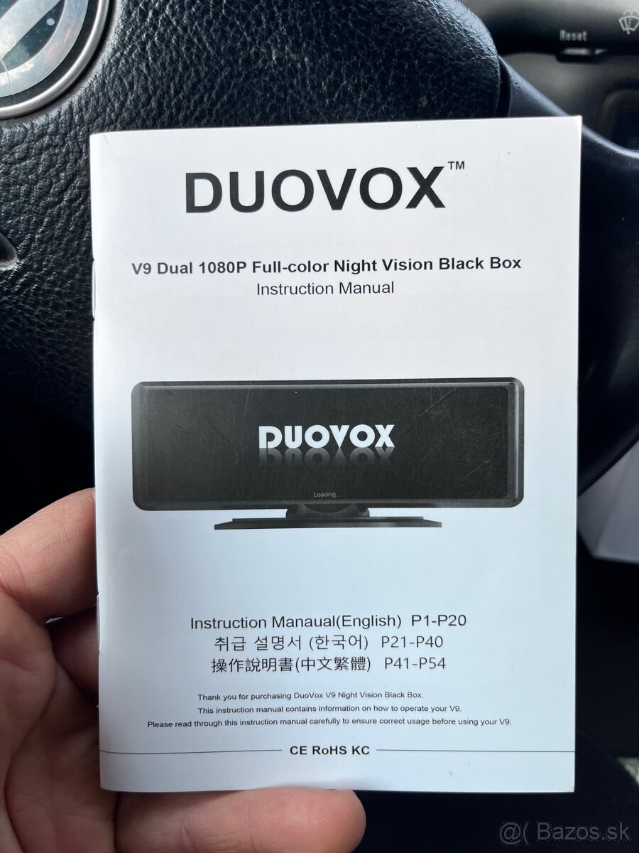 Duovox V9 Autokamera s nočným videním - dual FULL HD 5MP - 2