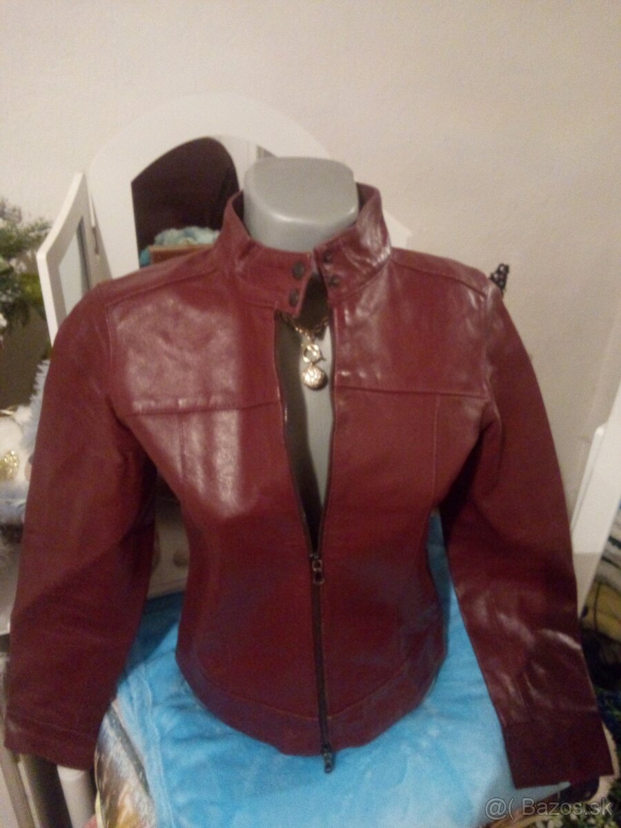 Bordová kožená bunda 38 - 2