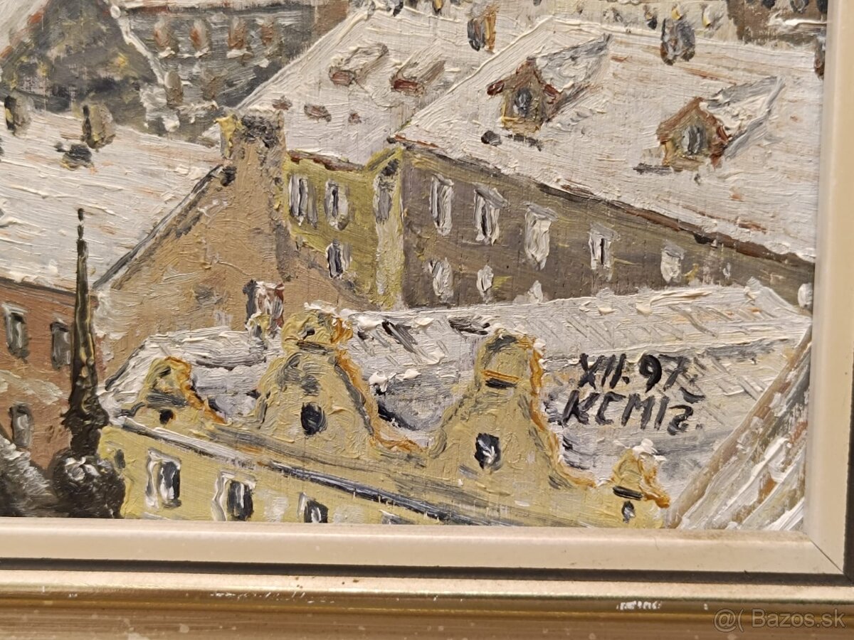 Obraz -Kemiž, Praha olej na překližce 34x57 - 2