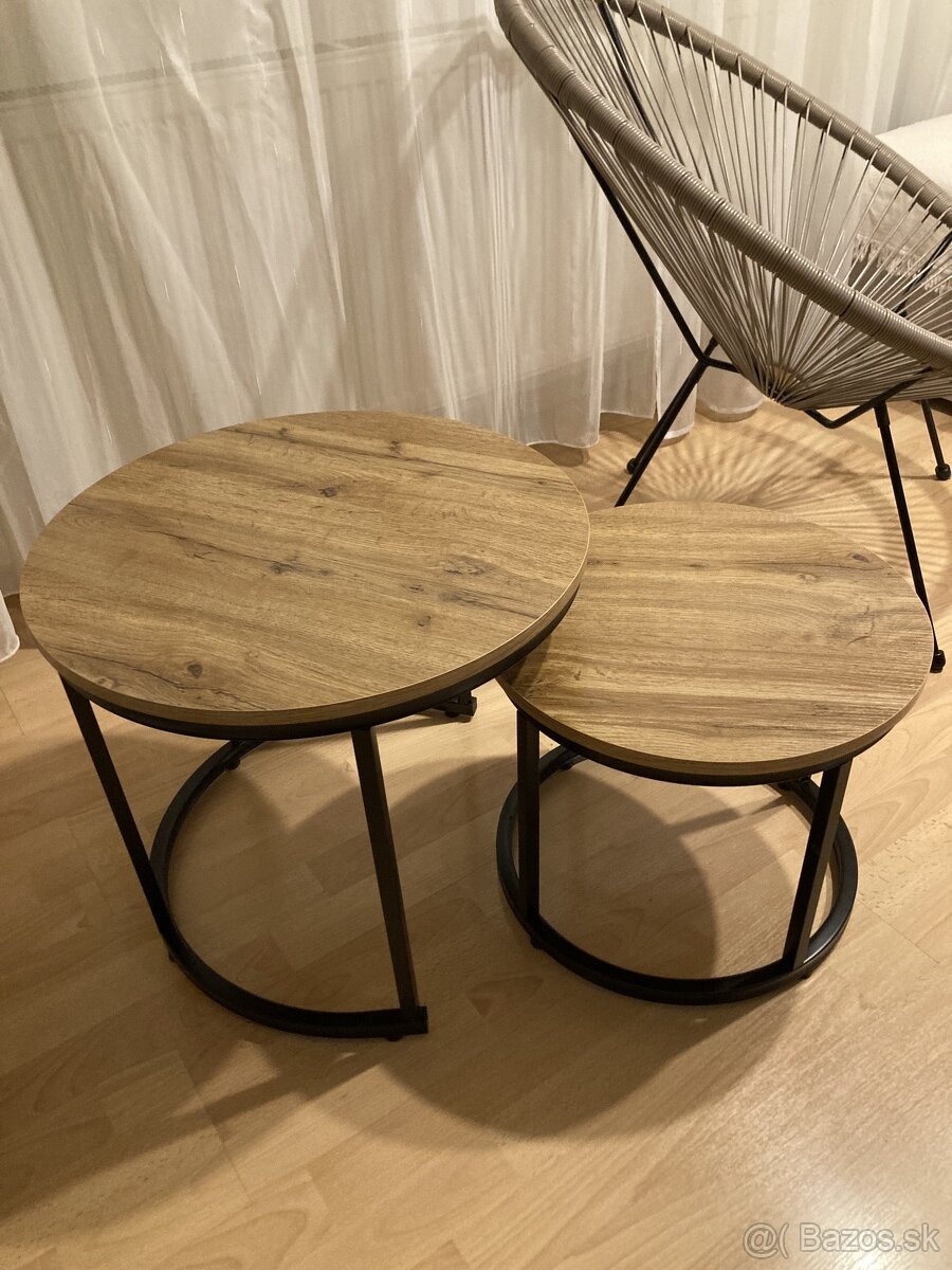 PRÍRUČNÝ STOLÍK DUO, prírodná farba, čierna, 53-43/45-35 cm - 2