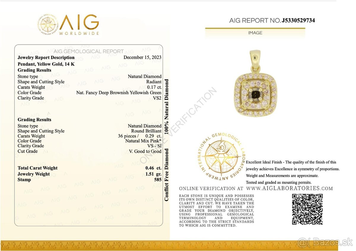 Luxusný prívesok zo zlata s fancy farebnými diamantmi - 2