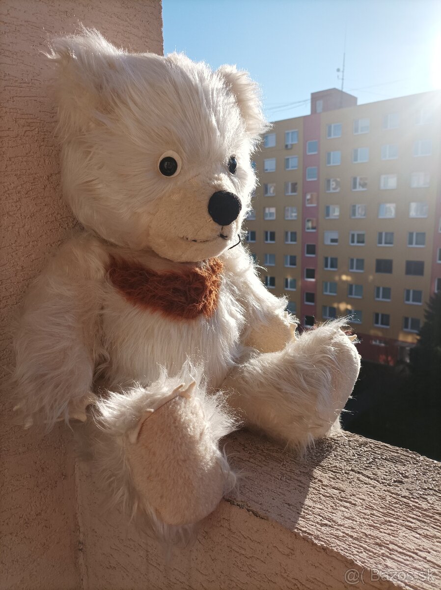 Retro hračka plyšový medvedík plnený slamou, vysoký 60 centi - 2