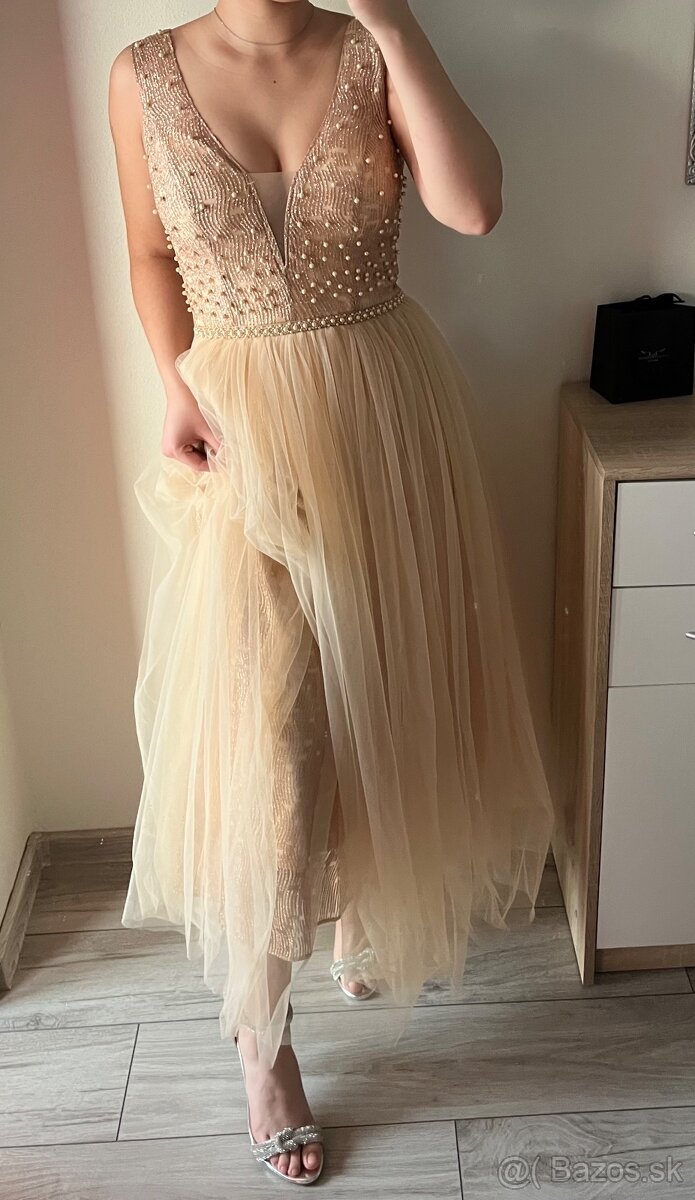 Zlaté spoločenské šaty 36/S - 2
