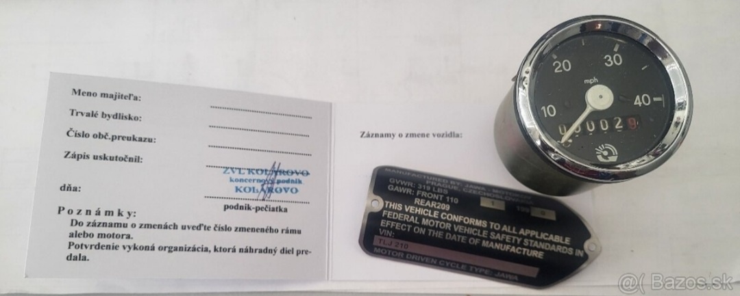 Tachometer babetta v milach kartička štítek export USA - 2