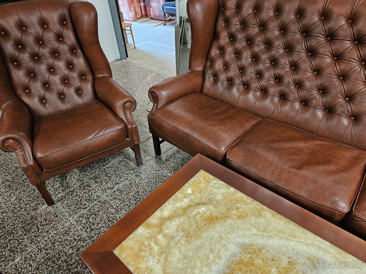 CHESTERFIELD ŠTÝL-WINGBACK-KOŽENÁ SEDAČKA - 2