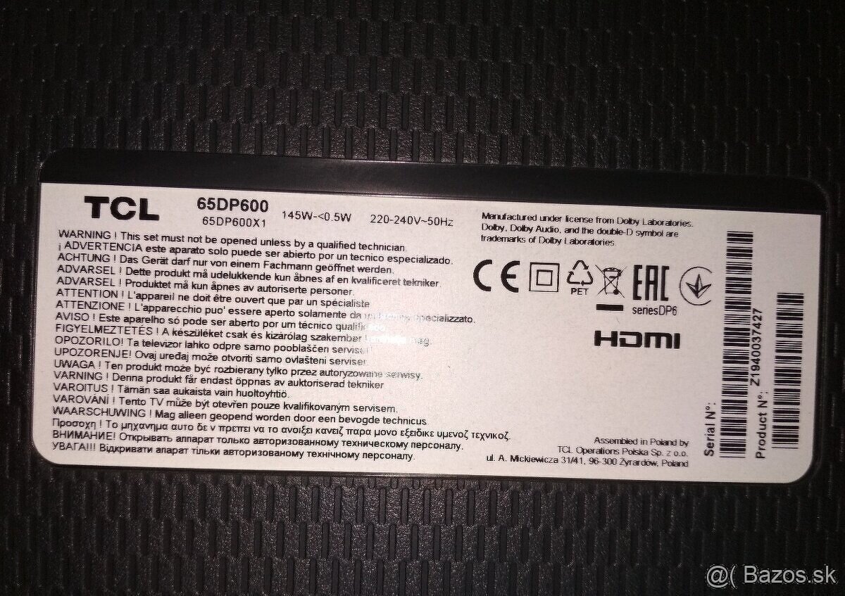 Rozpredám TV TCL 65DP600 - 2