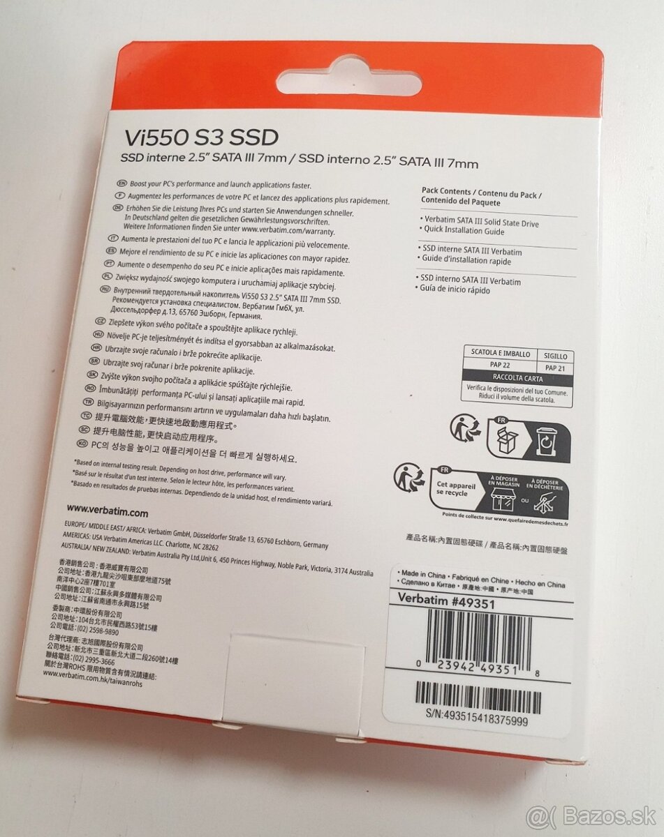 SSD Verbatim 2,5" 256GB - 2