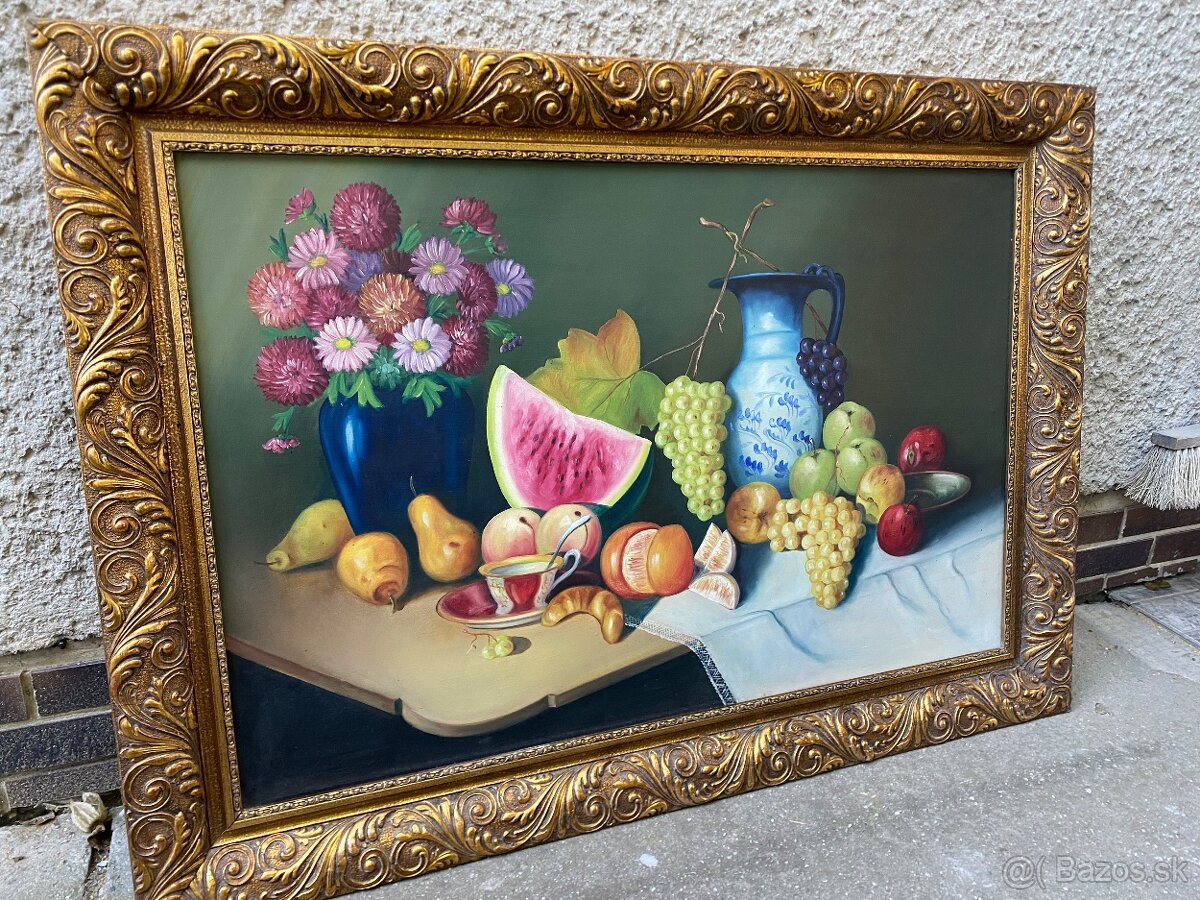 Starý obraz s rámom - olejomaľba na plátne - 2