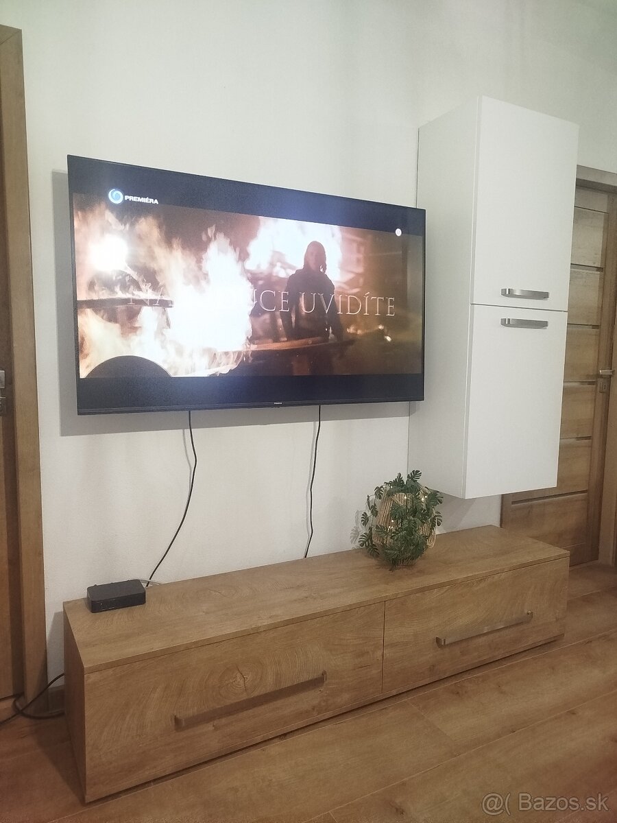 Obývacia stena biela mat,dub endgrain - 2