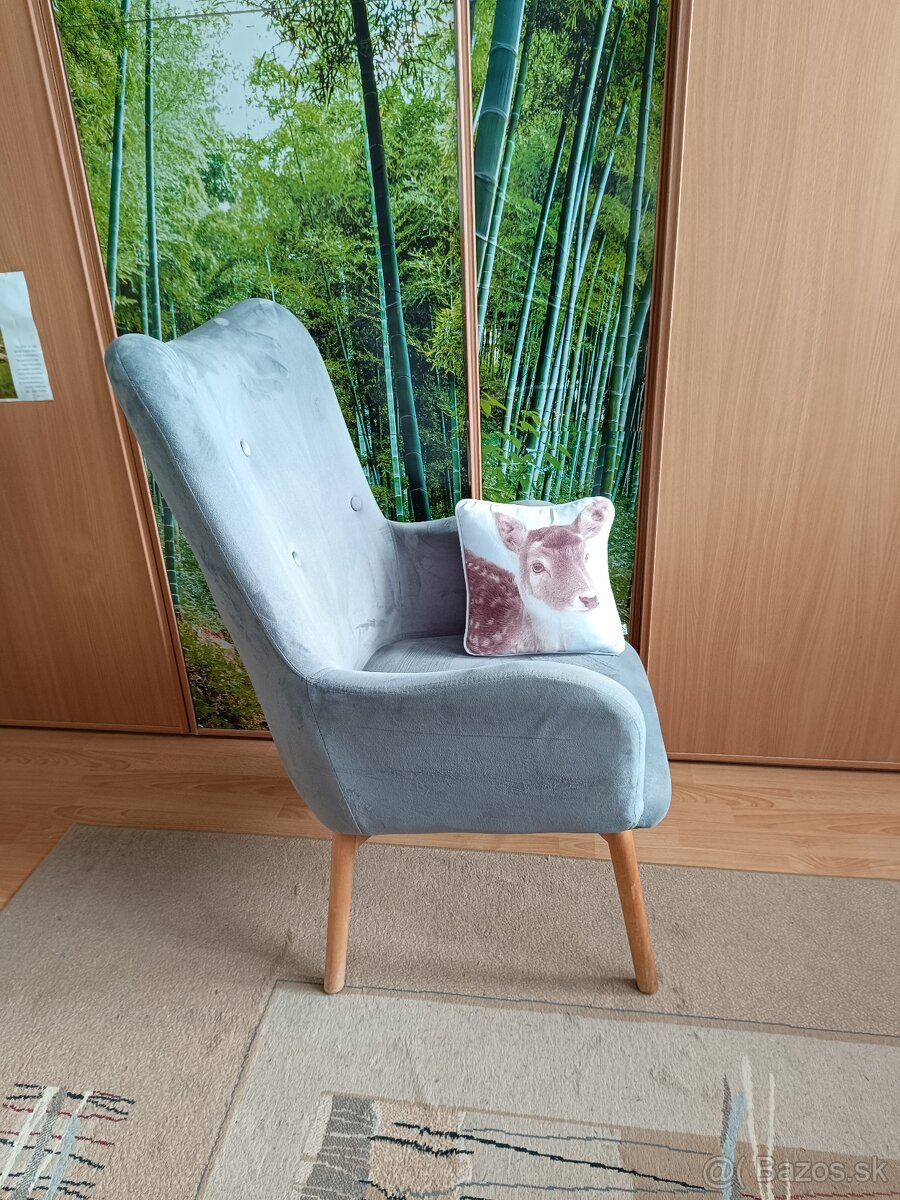 Kreslo ušiak čalúnené sivé- úplne zachovalé - 2