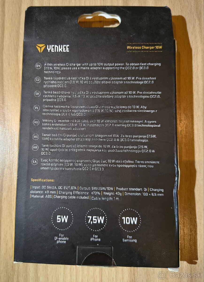 Bezdrôtova nabíjačka Yenkee YAC 5110 BK , 10W - 2